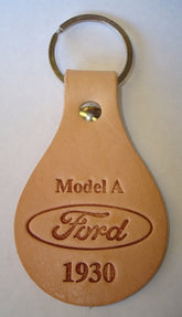 A-18574-C - Key chain - Oval Tanned Genuine Leather Model A Ford Script 1930