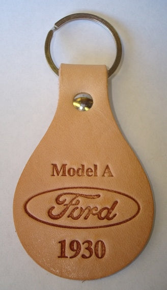 A-18574-C - Key chain - Oval Tanned Genuine Leather Model A Ford Script 1930