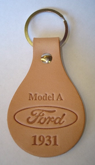 A-18574-D -Key chain - Oval Tanned Genuine Leather Model A Ford Script 1931