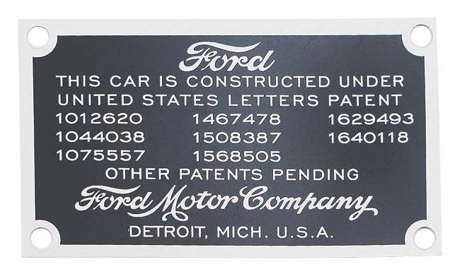 A-18650-B Patent Plate Assembly with Rivets 1930-31