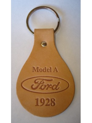 A-18574-A  - Key chain - Oval Tanned Genuine Leather Model A Ford Script 1928