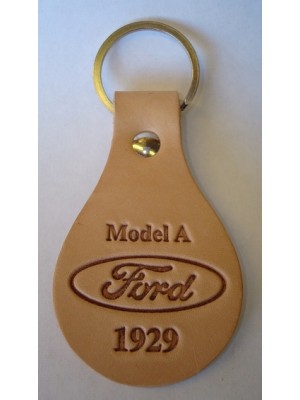 A-18574-B - Key chain - Oval Tanned Genuine Leather Model A Ford Script 1929 