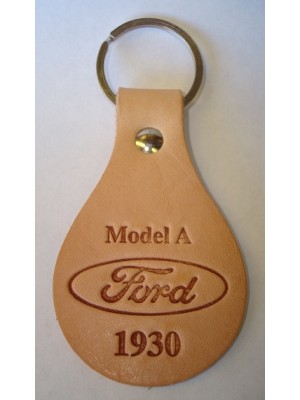 A-18574-C - Key chain - Oval Tanned Genuine Leather Model A Ford Script 1930 